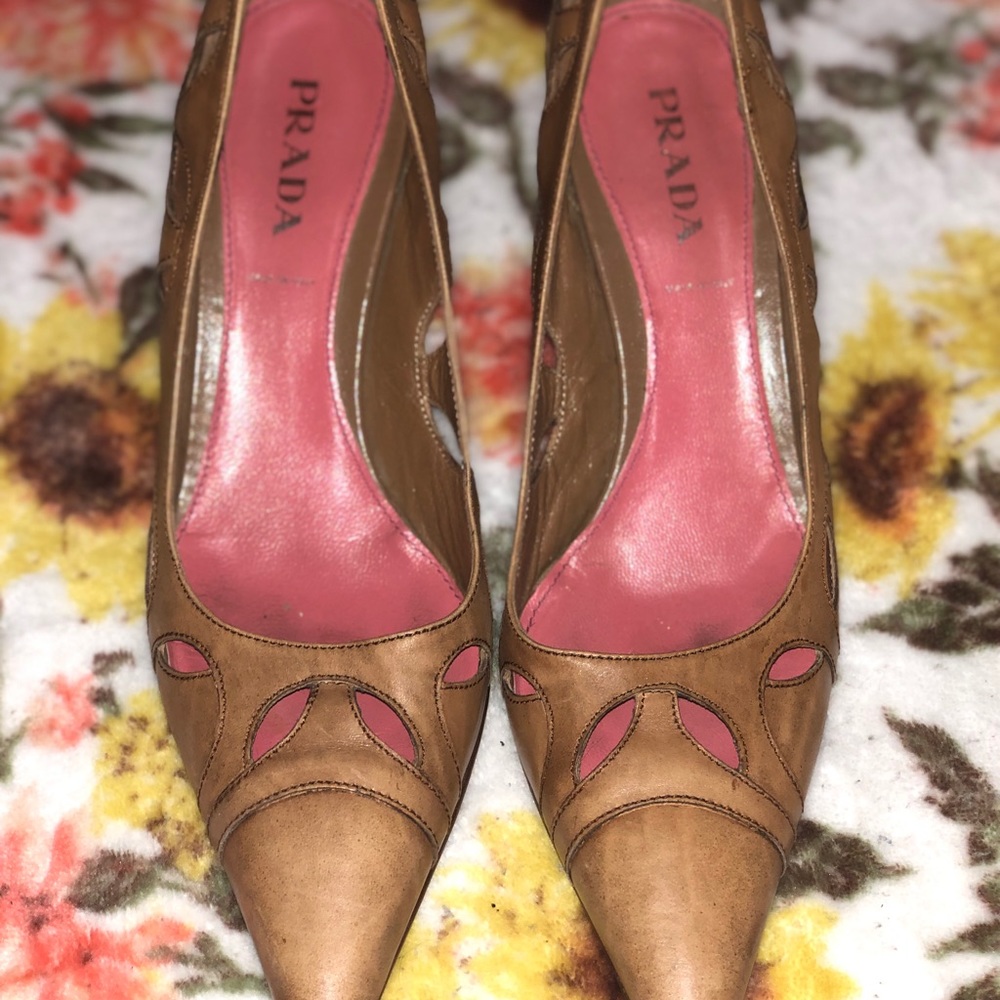 Tan Prada heels